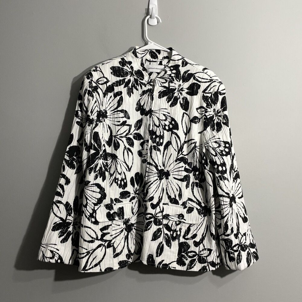 Alfred Dunner Women’s Soft Tailored White Black Floral Print Jacket Size 18